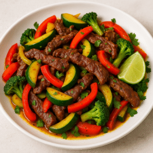 spiced buffalo stir fry with vegetables